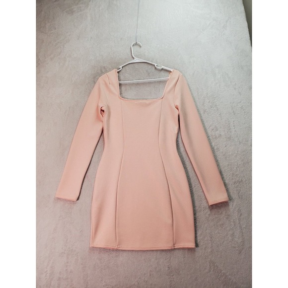 Charlotte Russe Mini Dress Womens Medium Pink Polyester Long Sleeve Square Neck - Picture 2 of 9